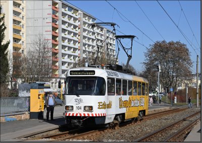 Postkarte Gera - T4D-MT Großraum-Arbeitstriebwagen 104 II