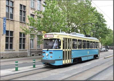 Postkarte Gent (Belgien) - Historischer PCC Großraumtriebwagen 25